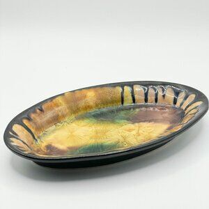 Edgecomb Studio Potters Maine Crystalline Black Drip Glaze Oval Bowl Handmade 9"